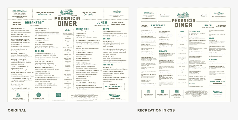 Print menu vs. recreation in CSS